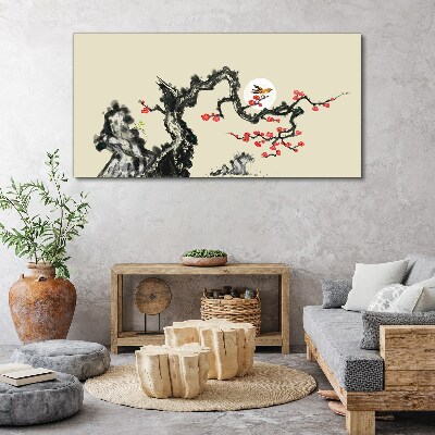 Tablou canvas Scenă de flori cu pasăre