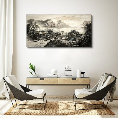 Tablou canvas Valea de munte cețoasă