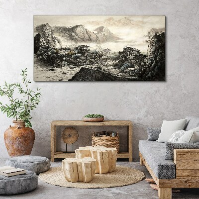 Tablou canvas Valea de munte cețoasă
