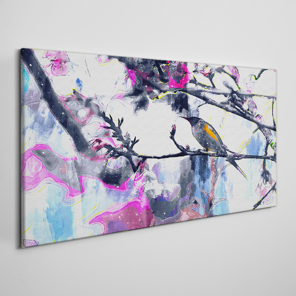 Tablou canvas Pasăre colorată pe un fundal de flori