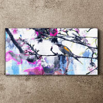 Tablou canvas Pasăre colorată pe un fundal de flori