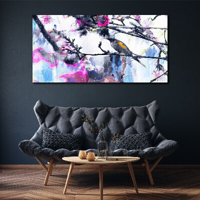 Tablou canvas Pasăre colorată pe un fundal de flori