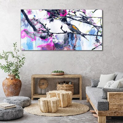 Tablou canvas Pasăre colorată pe un fundal de flori