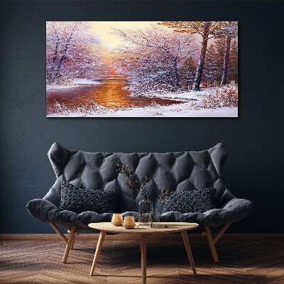 Tablou canvas Peisaj de iarnă cu un râu