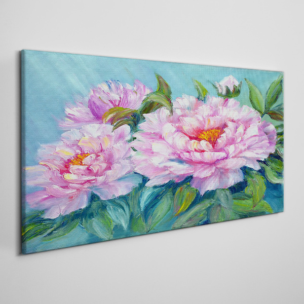 Tablou canvas Bujori roz pe fond albastru
