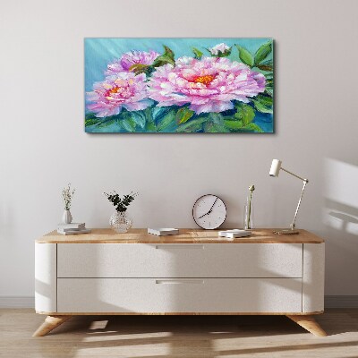 Tablou canvas Bujori roz pe fond albastru