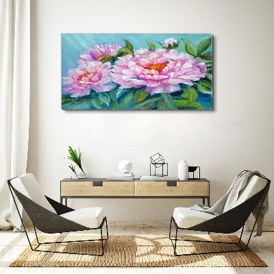 Tablou canvas Bujori roz pe fond albastru