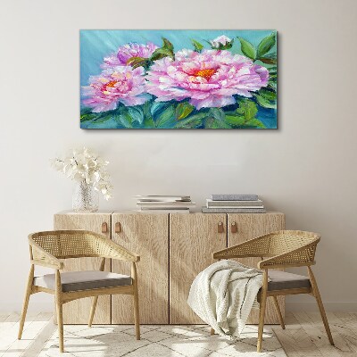 Tablou canvas Bujori roz pe fond albastru