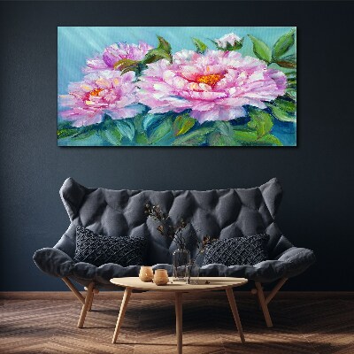 Tablou canvas Bujori roz pe fond albastru