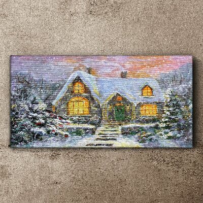 Tablou canvas Peisaj de iarnă cu o casă în pădure