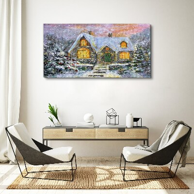 Tablou canvas Peisaj de iarnă cu o casă în pădure