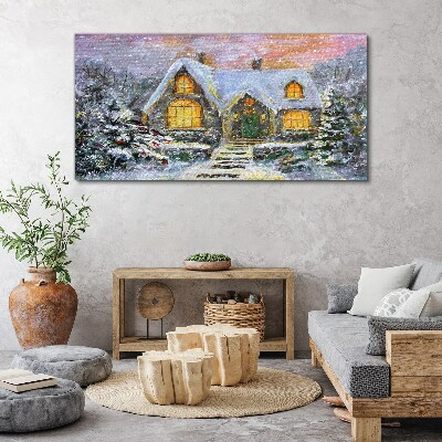 Tablou canvas Peisaj de iarnă cu o casă în pădure