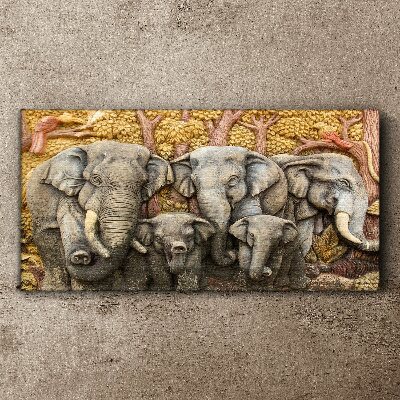 Tablou canvas Familie de elefanți într-un peisaj de pădure