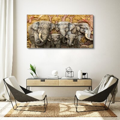 Tablou canvas Familie de elefanți într-un peisaj de pădure