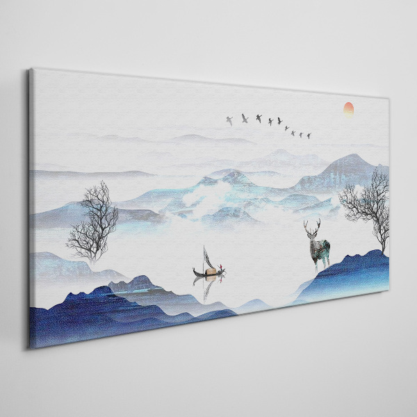 Tablou canvas Un peisaj montan liniștit cu o căprioară