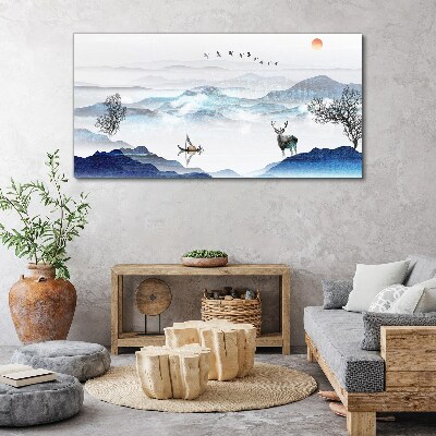 Tablou canvas Un peisaj montan liniștit cu o căprioară