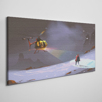 Tablou canvas munți de zăpadă cu elicopter