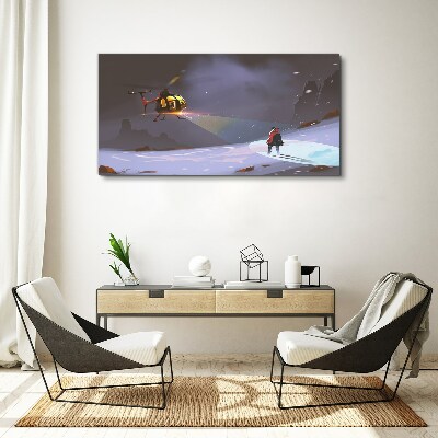 Tablou canvas munți de zăpadă cu elicopter