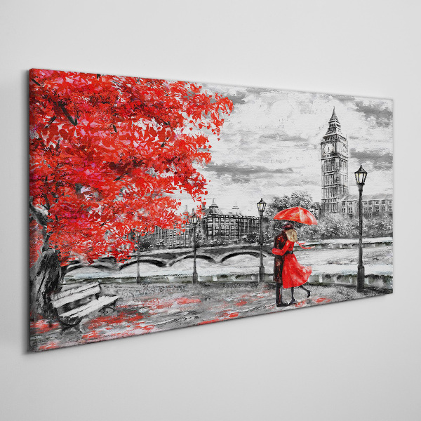 Tablou canvas Umbrelă roșie în Londra ploioasă