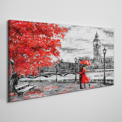 Tablou canvas Umbrelă roșie în Londra ploioasă
