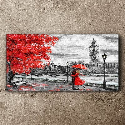 Tablou canvas Umbrelă roșie în Londra ploioasă