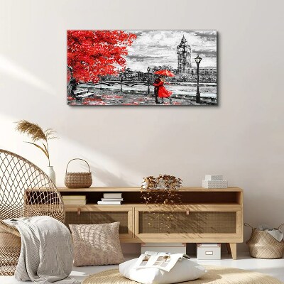 Tablou canvas Umbrelă roșie în Londra ploioasă