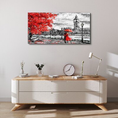 Tablou canvas Umbrelă roșie în Londra ploioasă