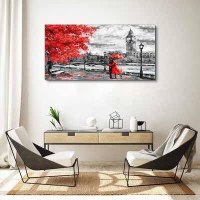 Tablou canvas Umbrelă roșie în Londra ploioasă