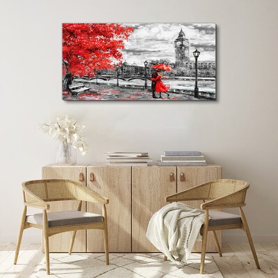 Tablou canvas Umbrelă roșie în Londra ploioasă