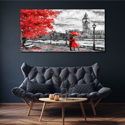 Tablou canvas Umbrelă roșie în Londra ploioasă