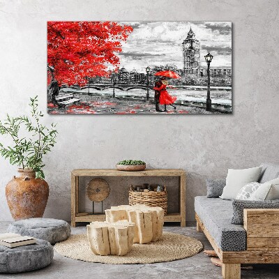 Tablou canvas Umbrelă roșie în Londra ploioasă