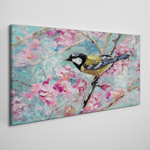 Tablou canvas Pasăre de primăvară cântând pe o ramură