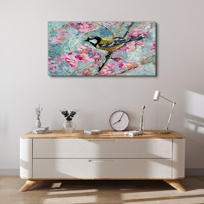 Tablou canvas Pasăre de primăvară cântând pe o ramură