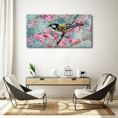 Tablou canvas Pasăre de primăvară cântând pe o ramură