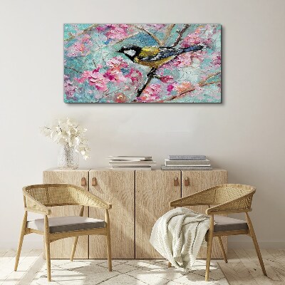 Tablou canvas Pasăre de primăvară cântând pe o ramură