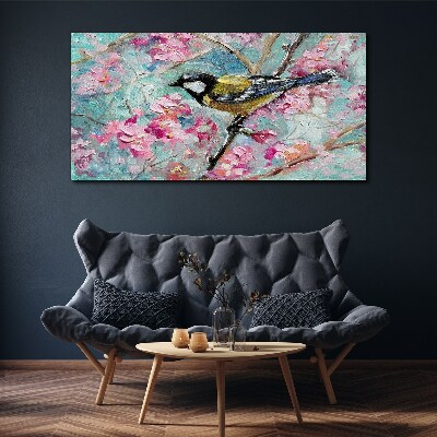 Tablou canvas Pasăre de primăvară cântând pe o ramură