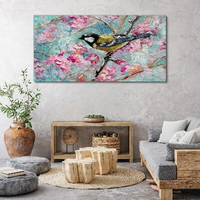 Tablou canvas Pasăre de primăvară cântând pe o ramură