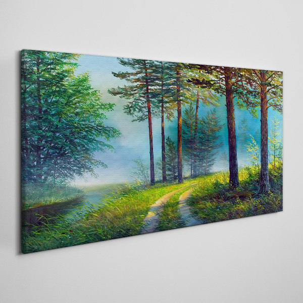 Tablou canvas Poteca de pădure în ceața dimineții