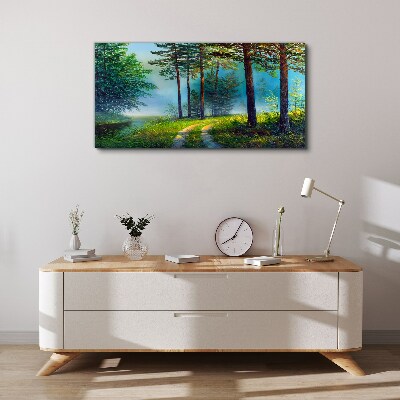 Tablou canvas Poteca de pădure în ceața dimineții
