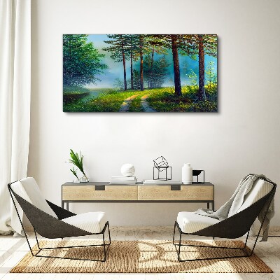 Tablou canvas Poteca de pădure în ceața dimineții