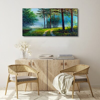 Tablou canvas Poteca de pădure în ceața dimineții
