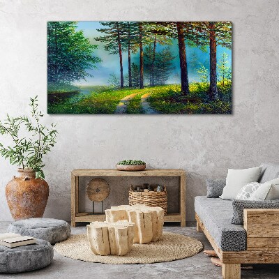 Tablou canvas Poteca de pădure în ceața dimineții