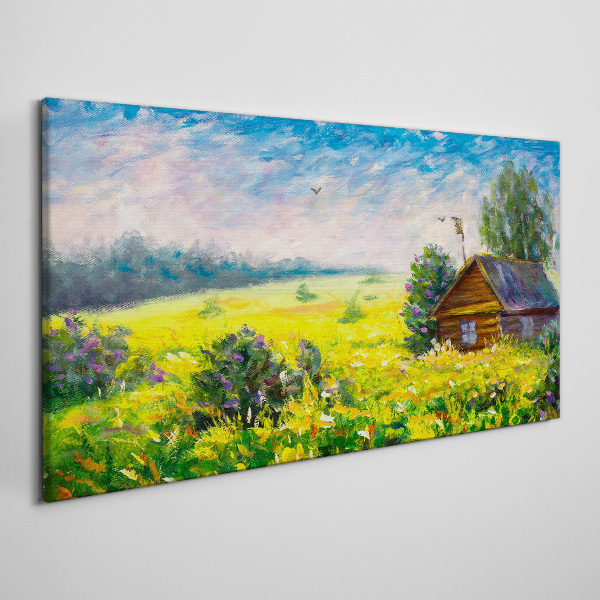 Tablou canvas Peisaje de vară cu cabană în câmp