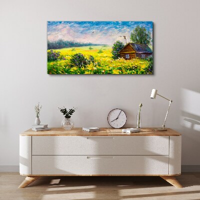 Tablou canvas Peisaje de vară cu cabană în câmp
