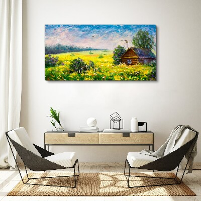 Tablou canvas Peisaje de vară cu cabană în câmp
