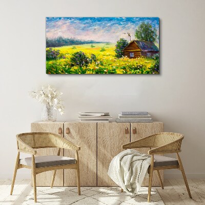 Tablou canvas Peisaje de vară cu cabană în câmp