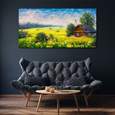 Tablou canvas Peisaje de vară cu cabană în câmp