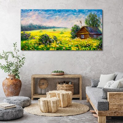 Tablou canvas Peisaje de vară cu cabană în câmp