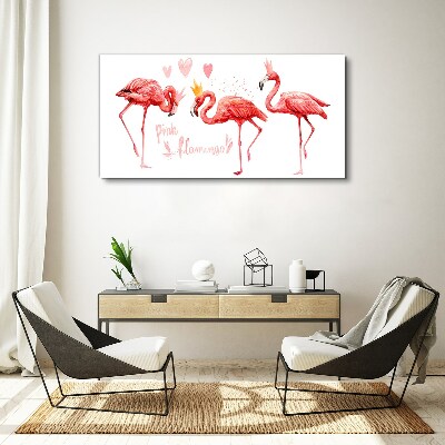 Tablou canvas Flamingo roz cu coroane