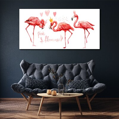 Tablou canvas Flamingo roz cu coroane